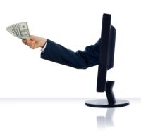 business arm sticking out of a computer monitor
